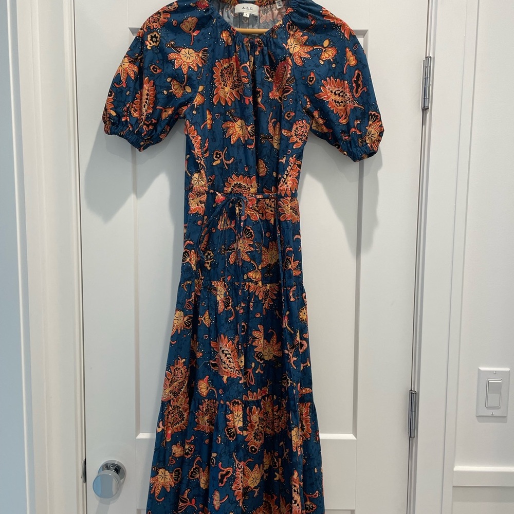 A.L.C. Floral Midi Dress in Blue and Orange - Picture 8 of 8